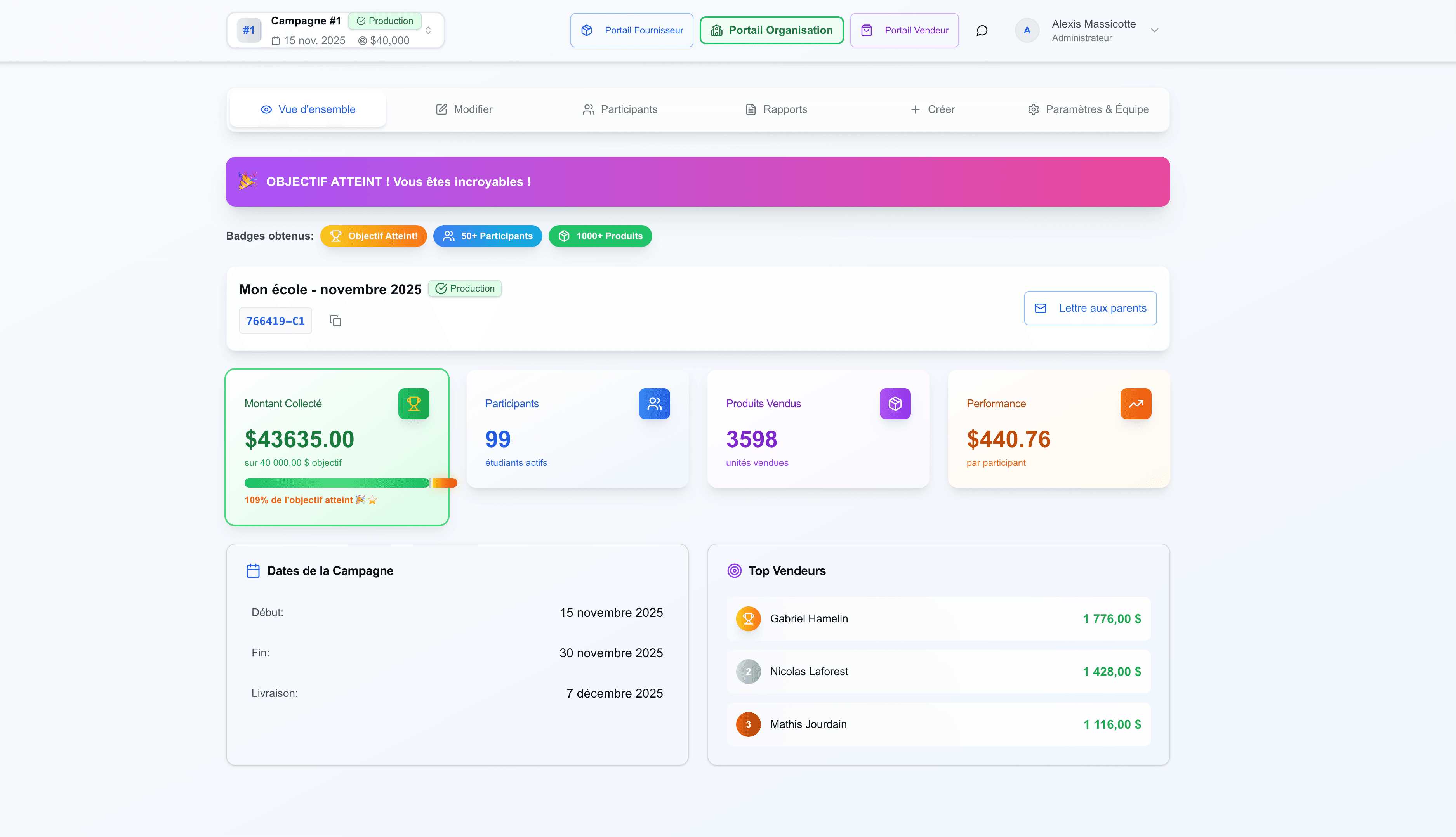 Tableau de bord de campagne - Suivez vos ventes en temps réel